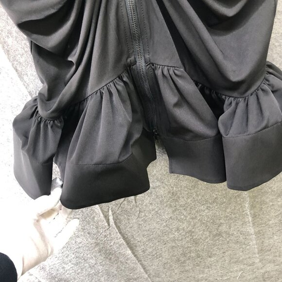 Gracia Ruched Zipper Front Midi Skirt Womens S Black Ruffle Bodycon Avant Garde - Picture 4 of 11